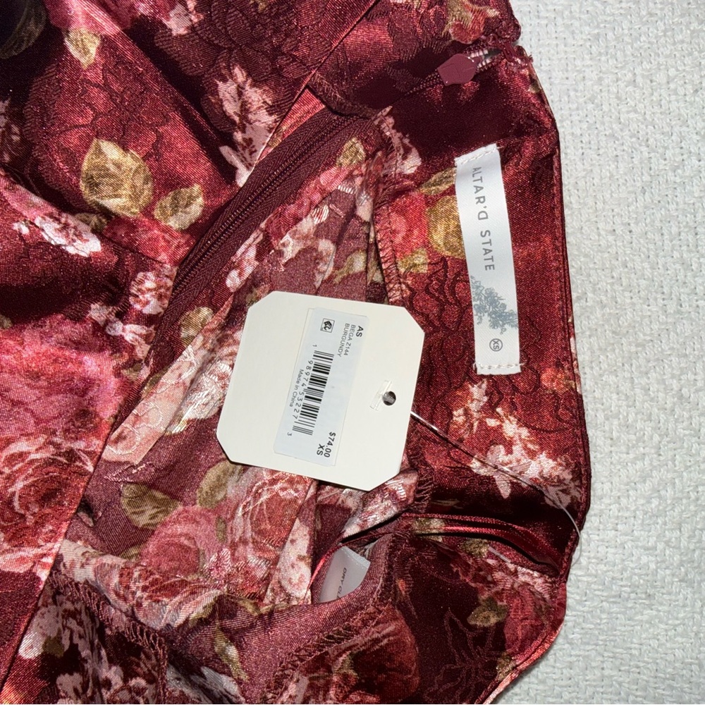 Altar'd State Cassidy Burgundy Floral A-Line Skirt - Picture 3 of 9